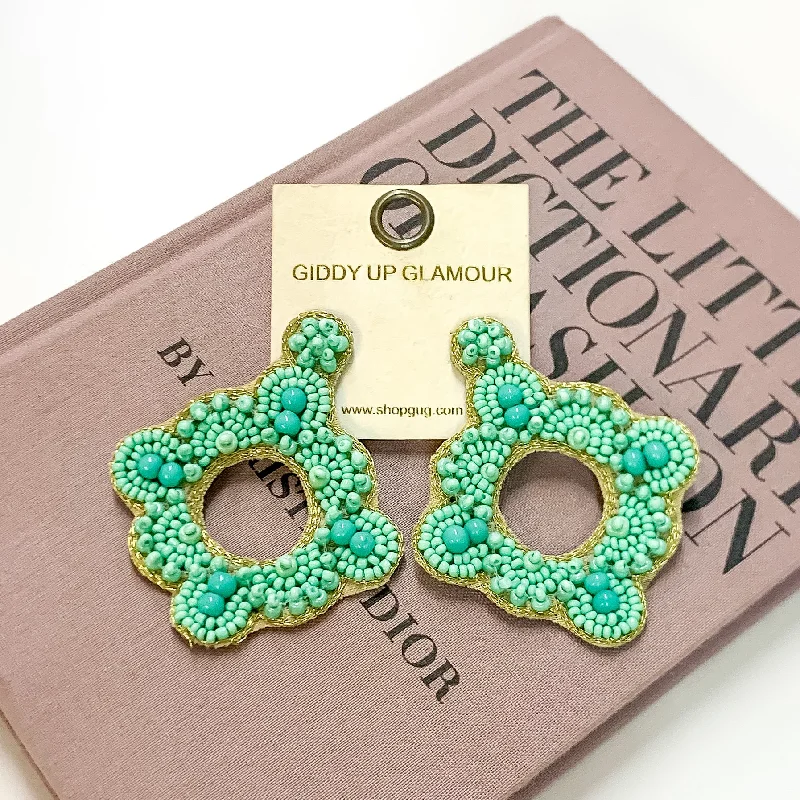 Designer Earrings for Women-Turquoise Green Beaded Diamond Shaped Statement Earrings