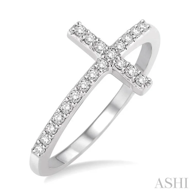 Stunning Platinum Engagement Ring-1/5 ctw Round Cut Diamond Cross Ring in 14K White Gold