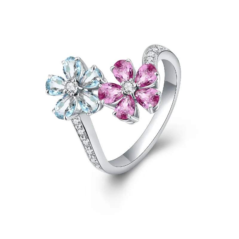 Fashionable Engagement Ring-Natural Pink Sapphire & Aquamarine and White Diamond Ring