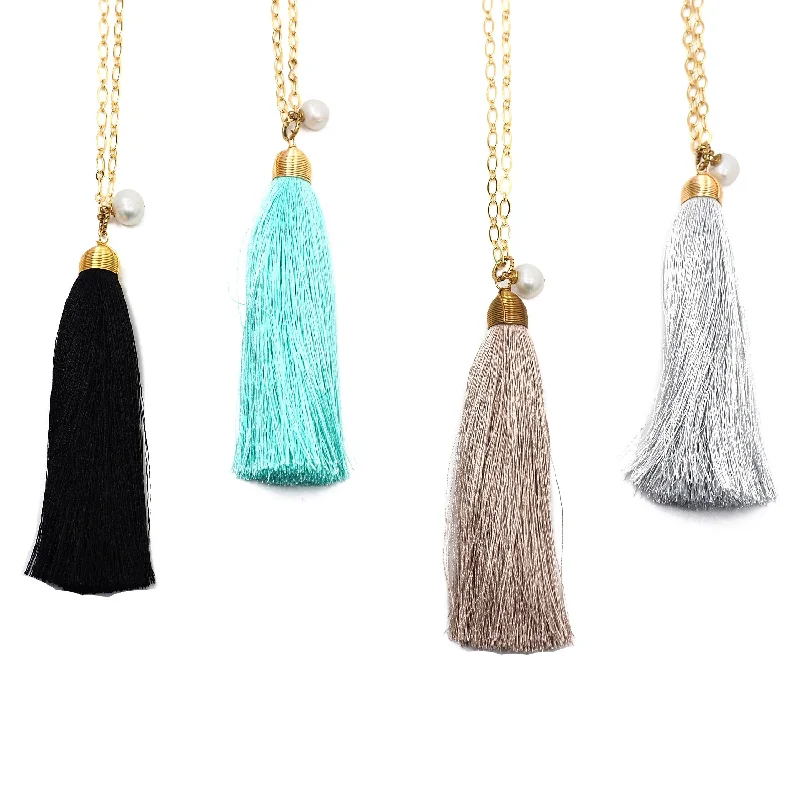 Bridal Necklace with Diamonds-Tassel Pendant Necklace