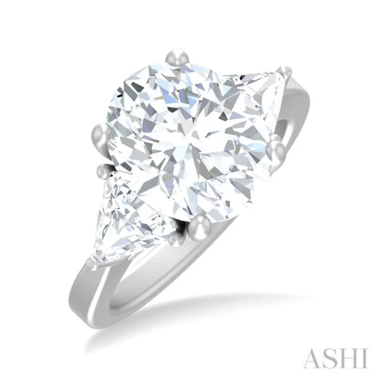 Dainty Engagement Ring-1.00 ctw Oval Shape Trillion Cut & Round Cut Diamond Semi Mount Engagement Ring in 14K White Gold