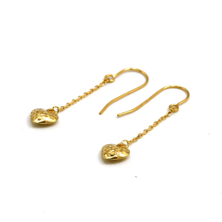 Swarovski Crystal Earrings-Real Gold 3D Heart Hanging Earring Set 3607 E1808