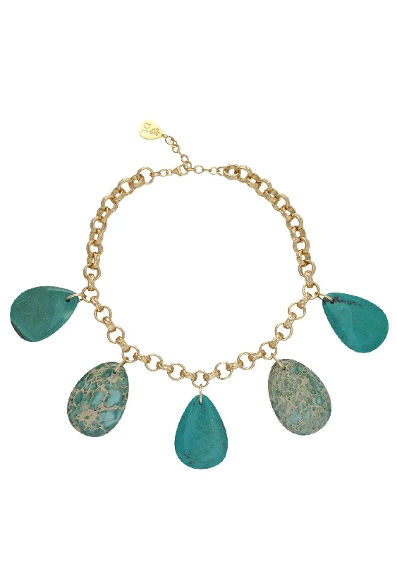 Classic Gold Chain Necklace-Chrysocolla Ocean Jasper Pendant Necklace