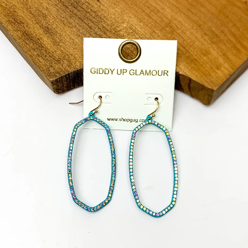 Classic Round Earrings-Sparkle Girl Open Oval Earrings in Turquoise Blue