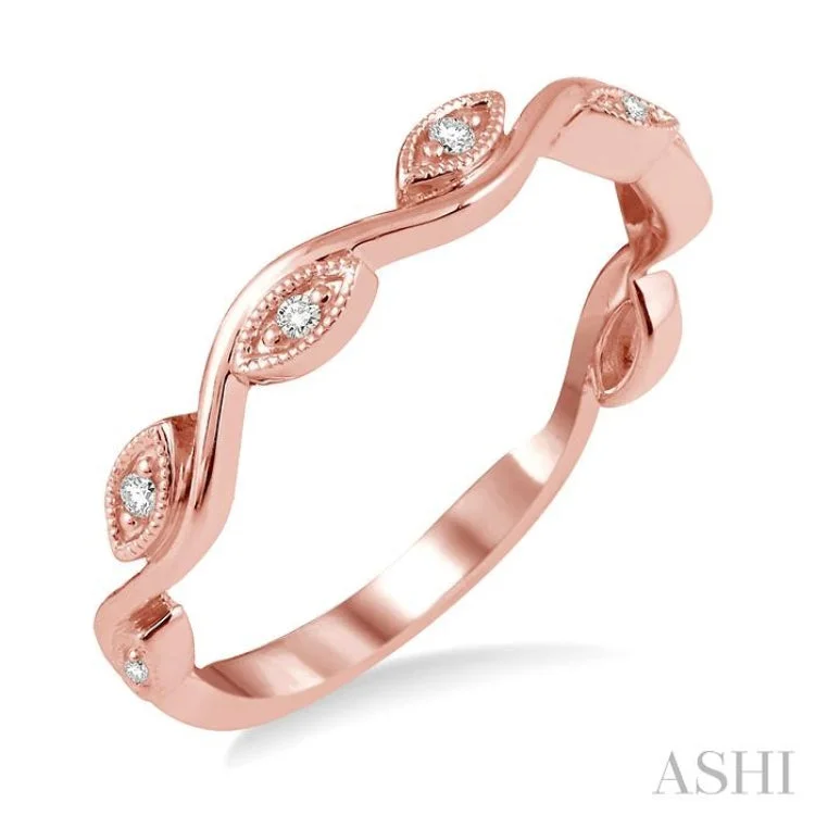 Unique Gold Ring-1/20 ctw Marquise Shape Round Cut Diamond Stackable Band in 14K Rose Gold