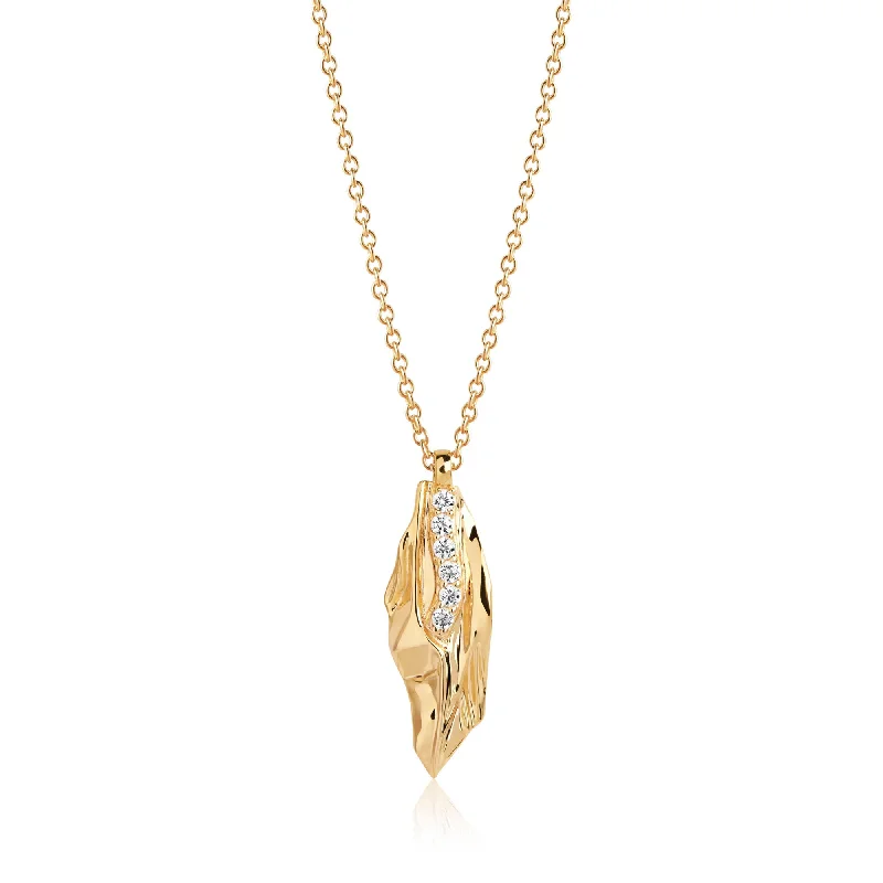 Beautiful Gold Pendant Necklace-Vulcanello Gold Plated Necklace w. White Zirconias 45 -60 cm