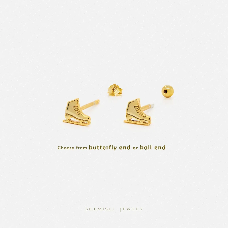 Luxurious Pearl Earrings-Tiny Figure Skates Stud Earrings, Unisex, Gold, Silver SHEMISLI SS693 Butterfly End, SS694 Screw Ball End (Type A) LR