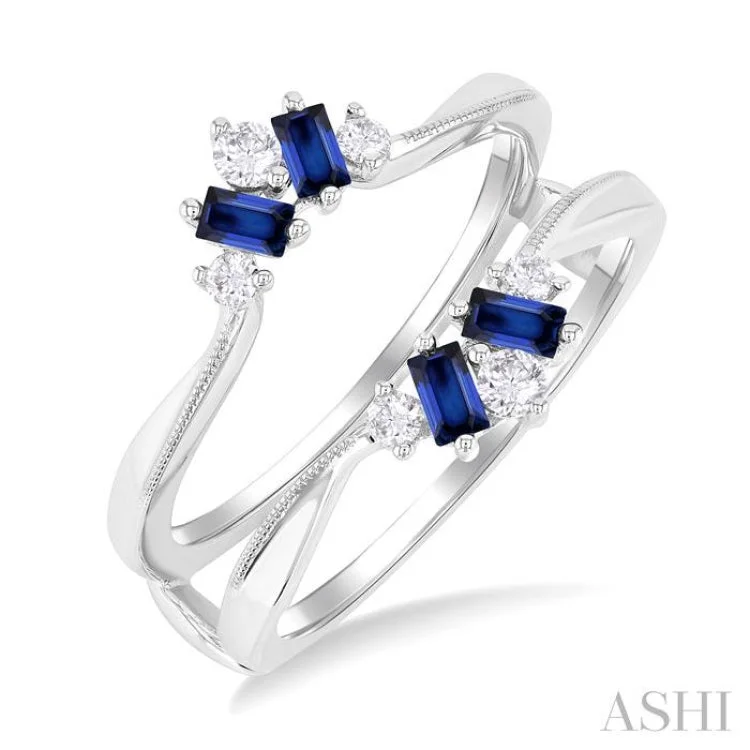 Personalized Gemstone Ring-3x1.75 MM Baguette Cut Sapphire and 1/6 ctw Round Cut Diamond Precious Insert Ring in 14K White Gold