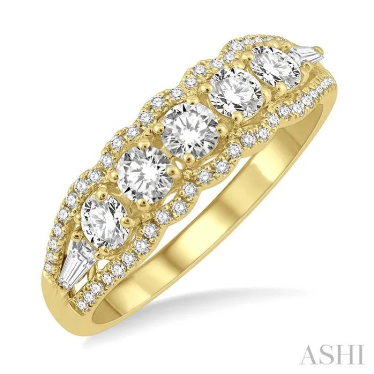 Custom Sterling Silver Ring-3/4 ctw Baguette and Round Cut Diamond Fashion Ring in 14K Yellow Gold