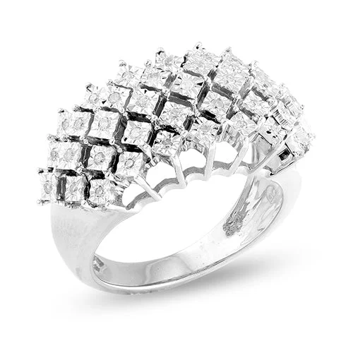 Luxury Engagement Ring Set-Sterling Silver 0.25CTW DIAMOND ILLUSION SET RING