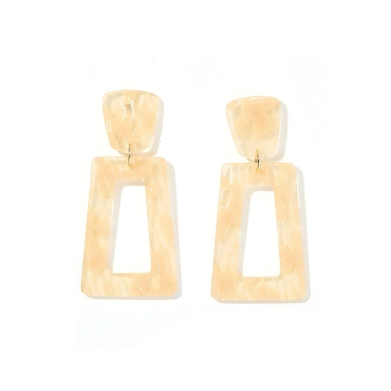 Modern Silver Drop Earrings-Linny Co | Kennedy Rectangular Drop Earrings in Champagne Checker