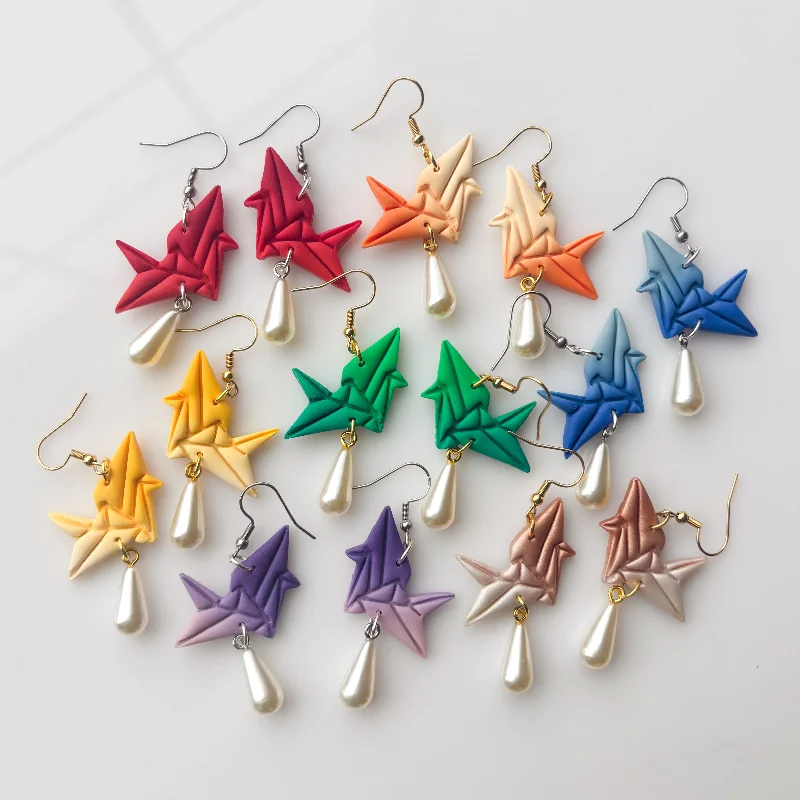 Large Dangle Earrings-ORIGAMI CRANE EARRINGS