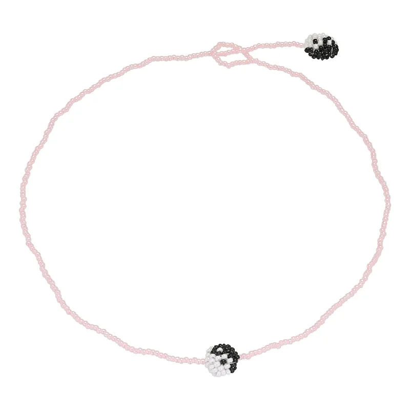 Gemstone Necklace for Weddings-Simple Yin Yang Necklace Pink Beads