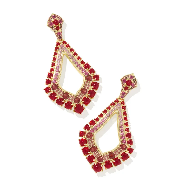 Designer Diamond Earrings-Kendra Scott | Krista Statement Earrings in Gold Red Mix