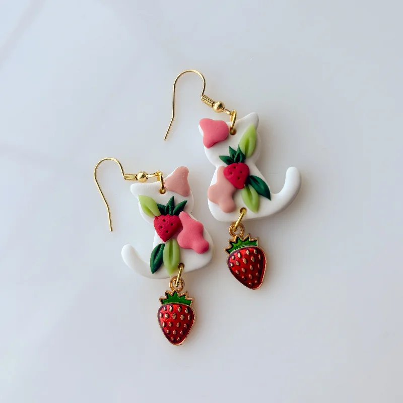 Gemstone Stud Earrings-STRAWBERRY MILK CAT EARRINGS