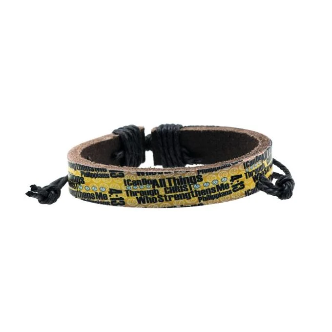 Personalized Leather Bracelet-Phil 4:13 I Can Do Volleyball Leather Bracelet