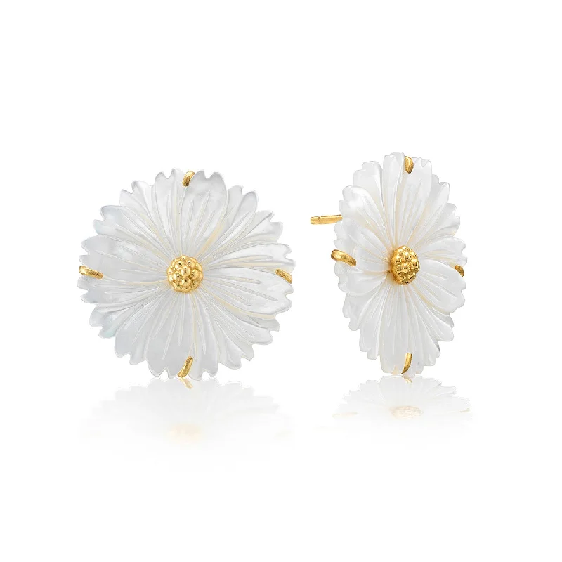 Trendy Drop Earrings-Mermaid Garden Blossom Stud Earrings - MOP